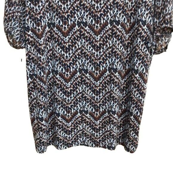 Lane Bryant Peasant‎ Tribal Zigzag Scoop Neck 3/4 Puff Sleeve Top Brown Sz 26/28 - Picture 10 of 12